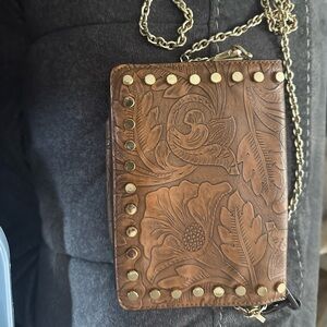 Brown Embossed Leather Crossbody Bag